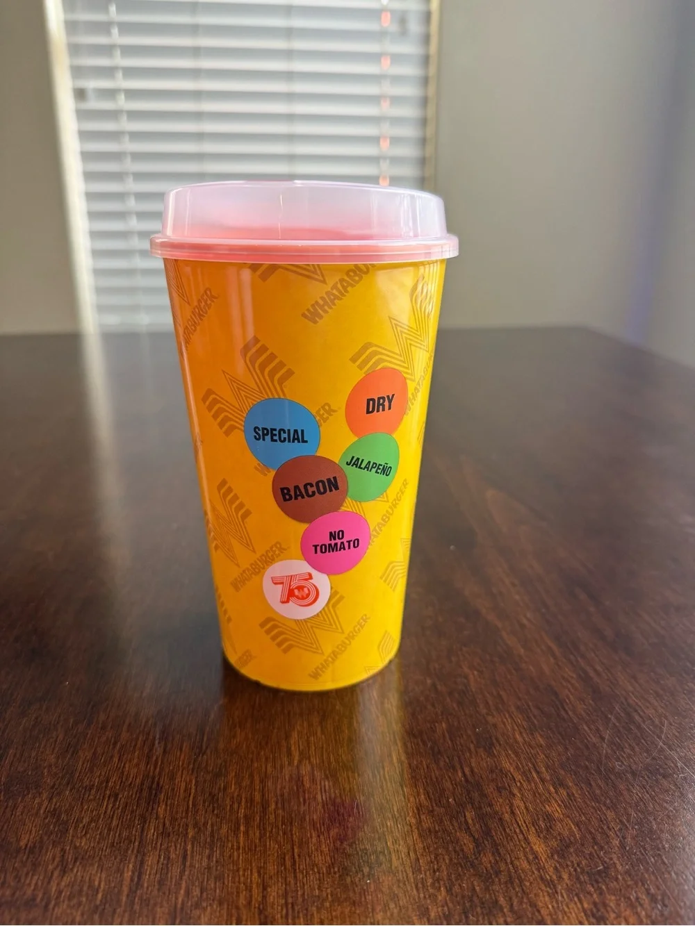 Yellow Whataburger Cup with Lid — Graphic Order Dots